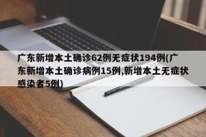 广东新增本土确诊62例无症状194例(广东新增本土确诊病例15例,新增本土无症状感染者5例)